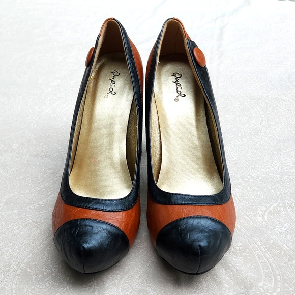 Qupid enclosed platform heels, brown and black business office size 8 NWOT - Picture 4 of 5